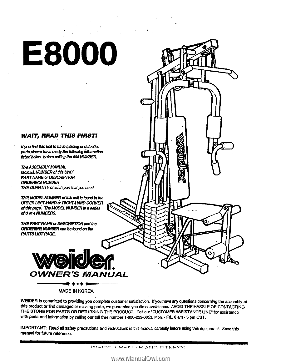 Weider Equipment Home Gym Parts Manual